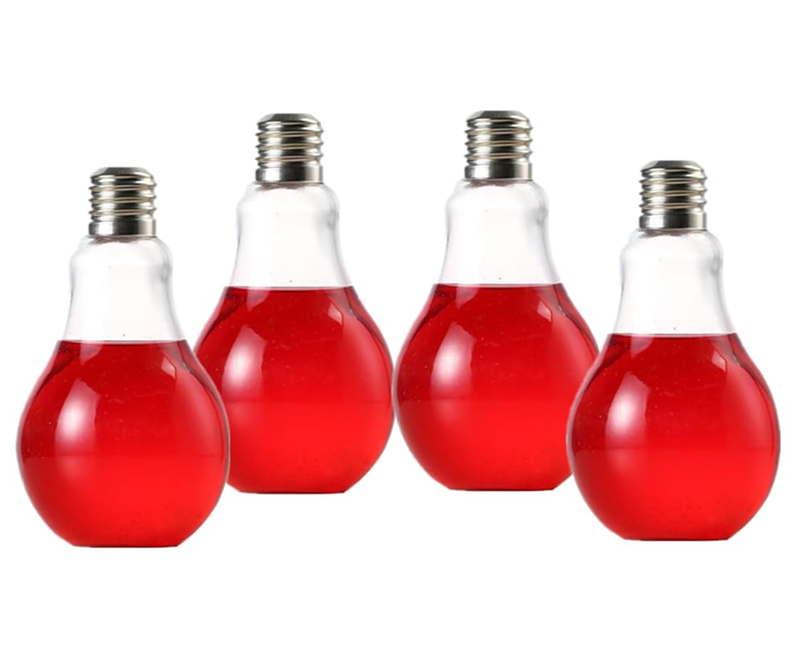 Glühbirnenförmige Flasche, leuchtende Glasbecher, ideal für Softdrinks, Bier, Cocktails und Longdrinks auf Rumbasis, 4 Stück (500 ml)
