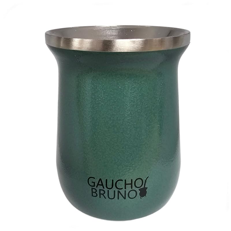 Gaucho Bruno - Stainless Steel Industrial Mate for Drinking Yerba Mate | Easy to Clean | Comfortable to Hold | Keeps Warm for Longer,Crinkle Green