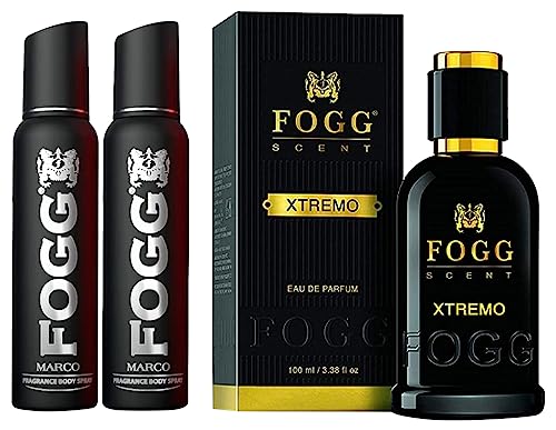 Image of Fogg Xtremo Scent, Eau De Parfum, Men's Perfume, 100ml & Fogg Marco Perfume Body Spray For Men (Black), 150ml Each (Pack of 2)