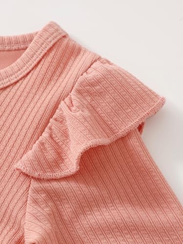 Little Girls 2 Pack Ruffle Long Sleeve Dress Flutter Ribbed Stretchy A Line Swing Casual Playwear Dresses 3-12Y4