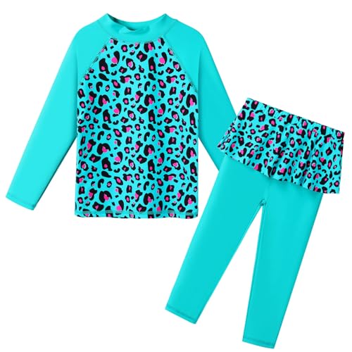 Image of TFJH E Girls Long Sleeve Swimsuits Skirt 2-Pieces Rash Guard Set Sun Protection UV 50+