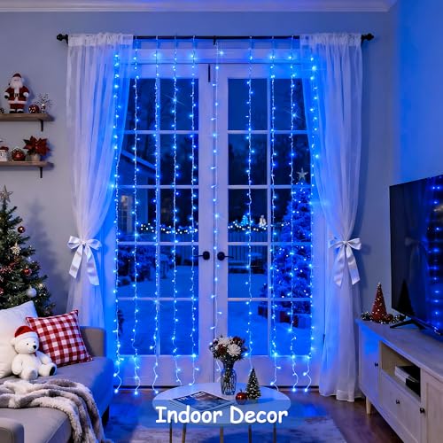 Image of JMEXSUSS 300LED Blue Curtain Lights, 9.8x9.8ft String Lights Indoor Outdoor