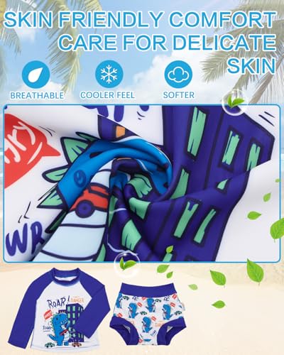 Image of ALVA 2 Pcs Long Sleeve Rash Guard Swim Diaper Sets, Baby Toddler Swimsuit UPF 50+ Sun Protection for Boy and Girl