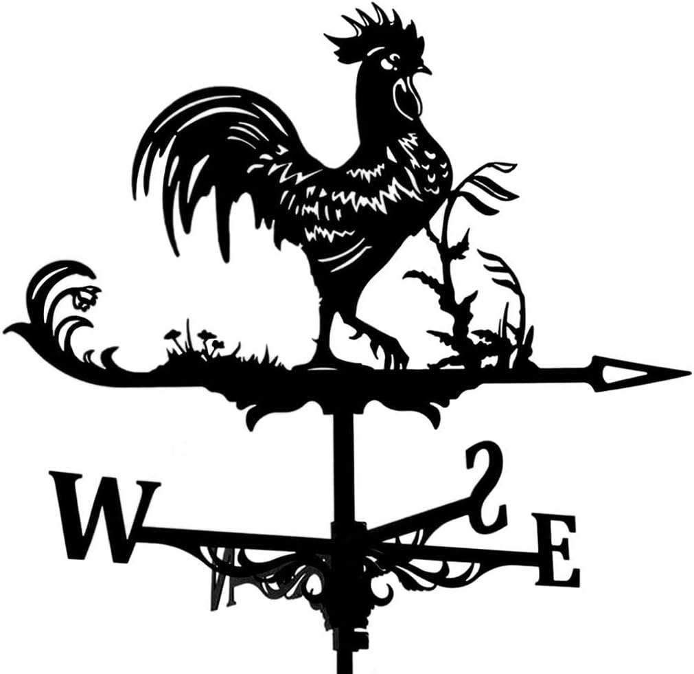 Fenteer Metal Rooster Shape Weathervane Roof Mount Weather Vane Outdoor Scene Chicken Garden Weather Vane for for Shed Garden Yard Patio Decor