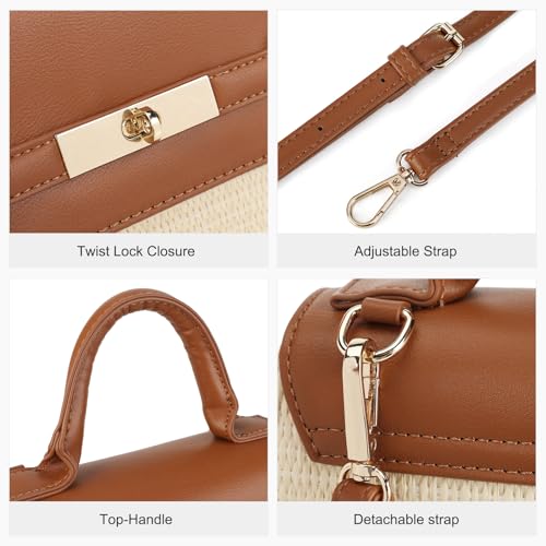 Image of Small Cute Top Handle Bag Crossbody, Designer Summer Purse for Women | Vegan Leather /Straw, 2.5L Capacity, Fits 6.7-inch Phone /Small Wallet /Passport, Versatile for Dressy Outfit /Everyday Use