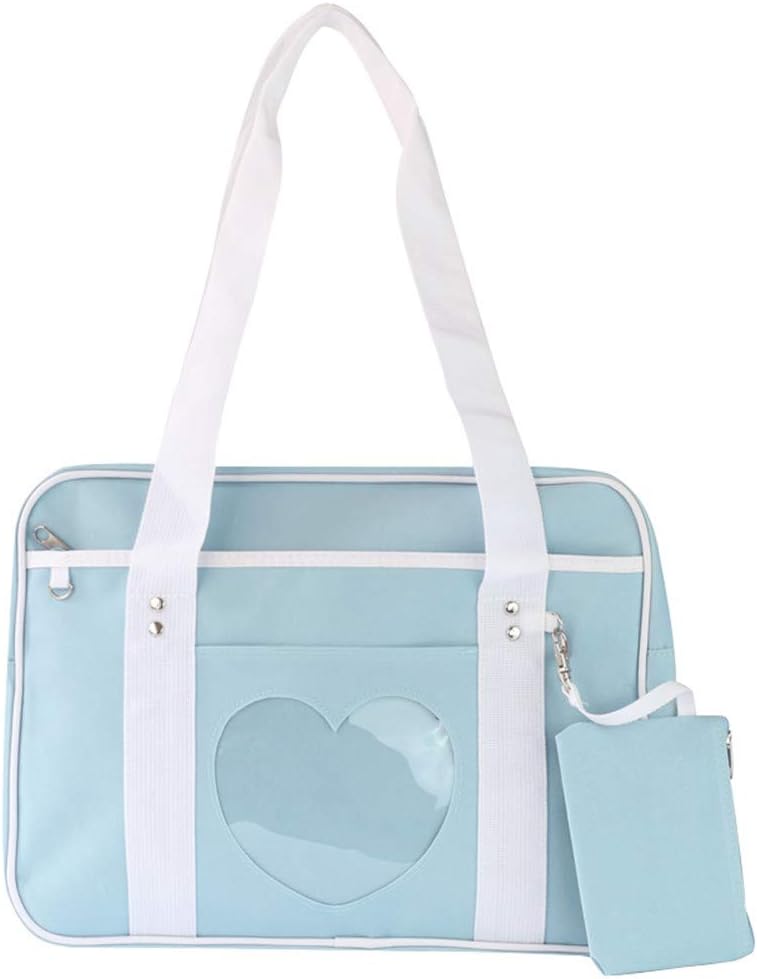 KEEPOPIta Bag Heart Shape Window Japanese Handbag Large JK Bag Duffle Purse Anime Satchels for Lolita Comic DIY Cosplay Blue