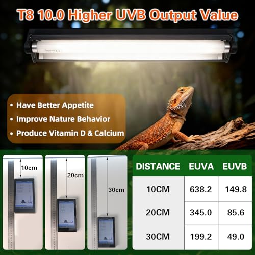 Image of T8 UVB Reptile Light Fixture HO UVB Bulb Lighting Combo Kit with 18 Inch 15 Watt UVB 10.0 Fluorescent Bulb,Reptile Strip Light UVA UVB Desert Lamp Pet Habitat Light for Reptiles Amphibian-T8 15W G13
