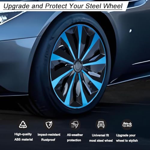 Image of Hubcap Wheel Cover Replacement R15 Hub Caps Universal-Fit Steel Wheel Rim Cover ABS Material Exterior Accessories for Car Truck SUV Van -Set of 4(15-inch,Blue-Black)