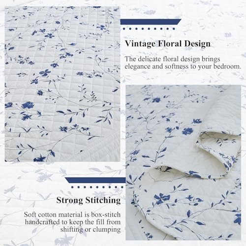 SOElinens Queen Bedspreads 102x120, Farmhouse Floral Navy/White - image 6