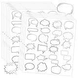 Thought Cloud Sticker 250pcs Talking Bubble Shaped Notes Labels Blank Assorted Dialog Conversation Box Paper Stickers for Diary, Planner, Album (Black)