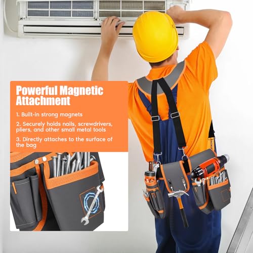 Tool Belt, Magnetic Tool Pouch with Suspenders, Multi Pockets Adjustable Detachable Magnetic Tool Pouch, Work Bags for Electrician, Carpenter, Professional Tool Belts for Men 3 Tool Belt, Magnetic Tool Pouch with Suspenders, Multi Pockets Adjustable Detachable Magnetic Tool Pouch, Work Bags for Electrician, Carpenter, Professional Tool Belts for Men - Image 3