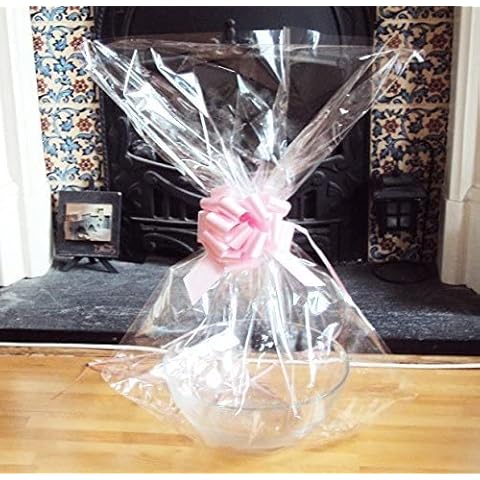 JEMPAK UK® 24" x 30" Extra Large cellophane Basket Bags with Pink Pull Bow for Gift Packaging & Hamper Making (Pack of 1) Cover