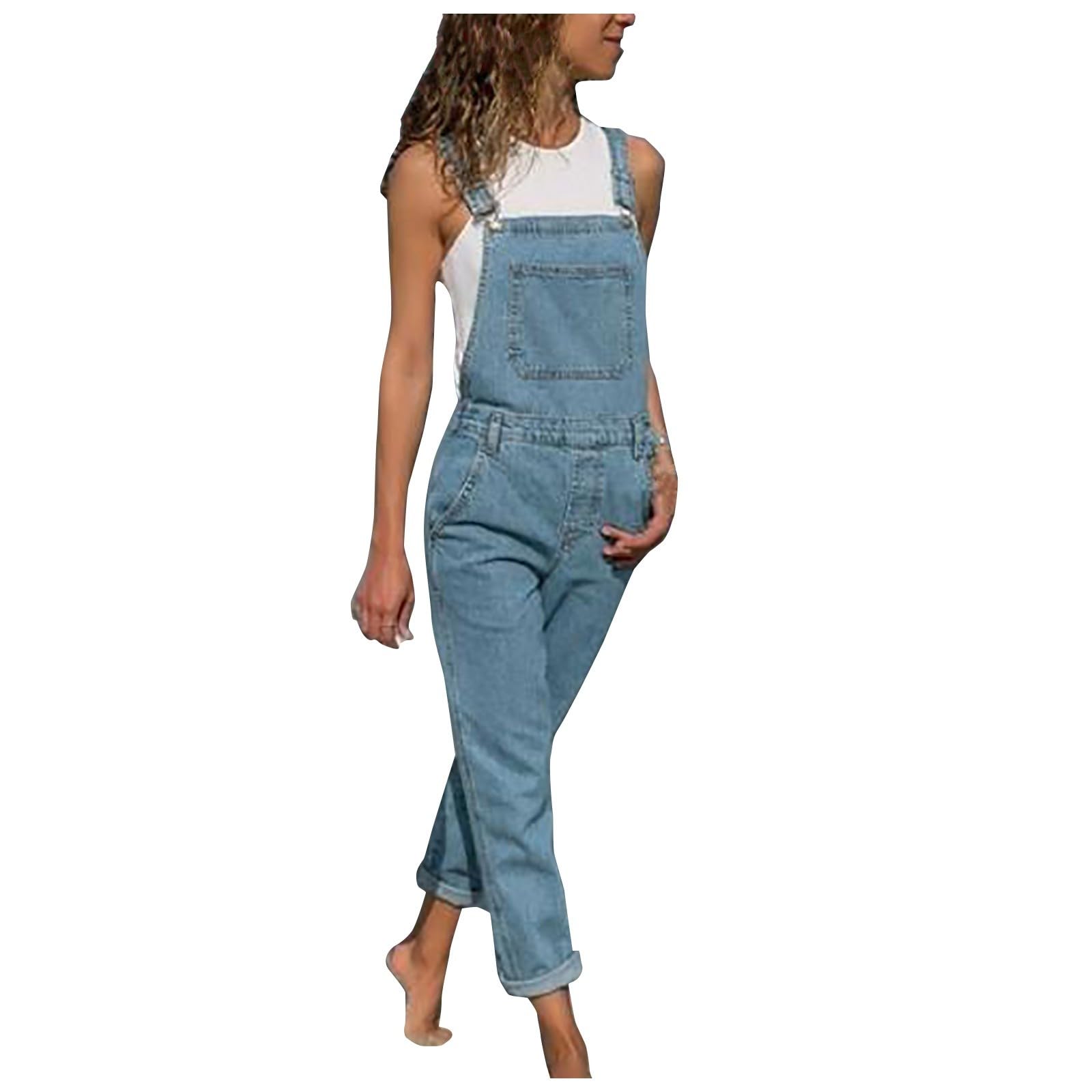Generisch Traje de baño para mujer, mono vaquero, peto, largo, mono