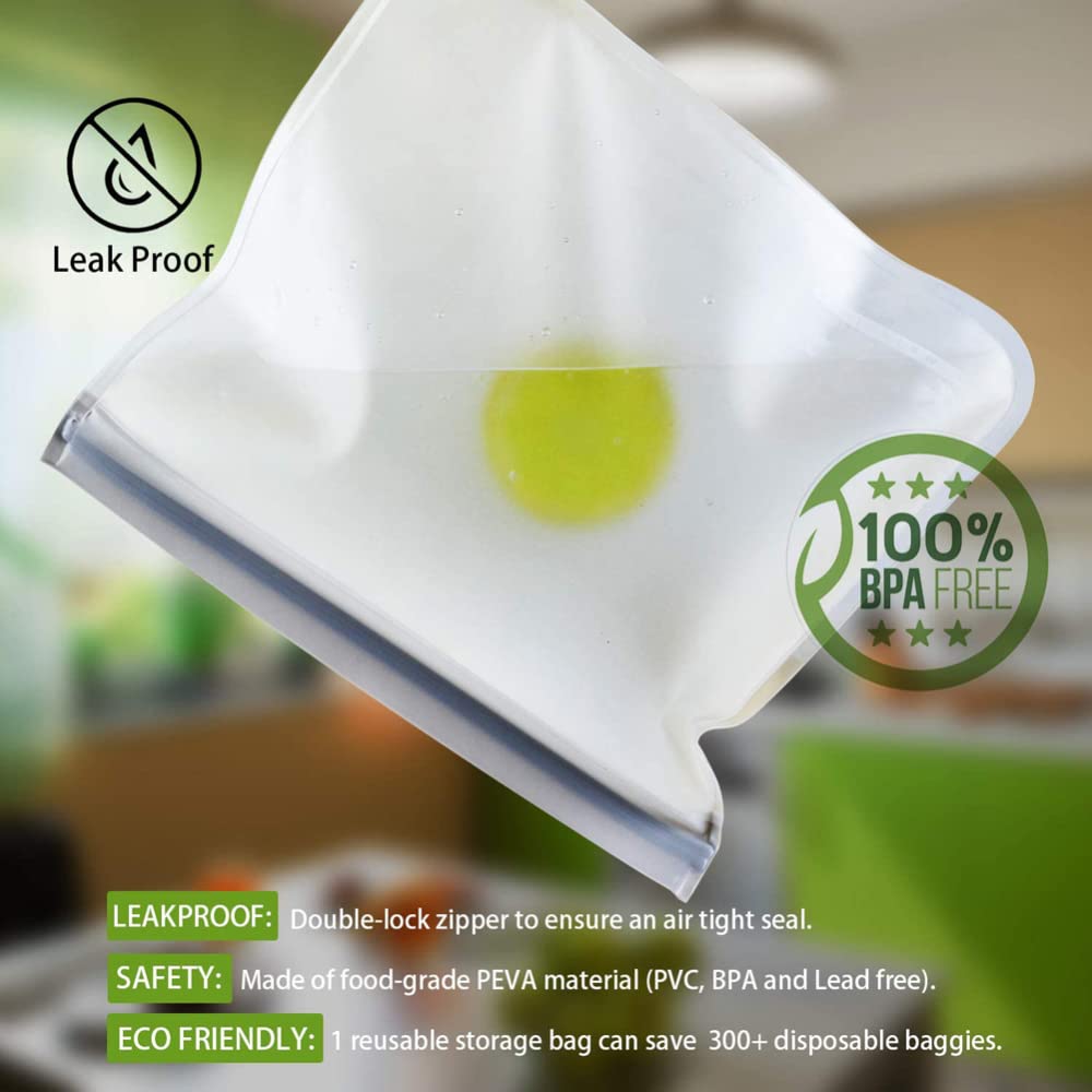 Juego de bolsas de almacenamiento de alimentos reutilizables – bolsas de frutas de sándwich líquido, sellado hermético para congelador, ideal para conservar, a prueba de fugas, para viajes de