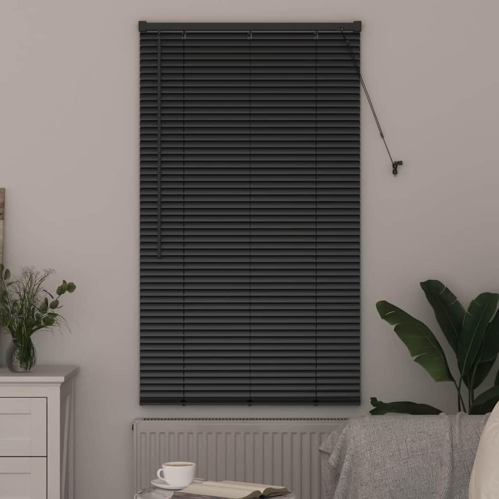 Fensterjalousie Mit Vorhängen Aus Aluminium, Matt Oberfläche, Rollo Verdunkelung, Rollos Für Fenster, Geeignet Für Wohnzimmer Schlafzimmer, Schwarz, 70 x 175 cm