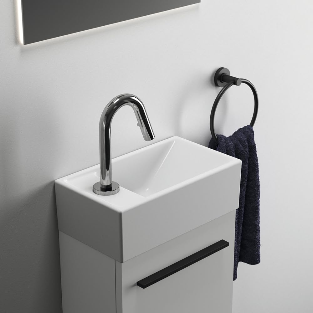 Ideal Standard I.LIFE TEMPO, Lave-mains pour Salle de bain ou Toilettes, 37 x 21 x 11 cm, Fixation Mur ou Meuble Ilife, Céramique, Percé à Gauche, Trop-Plein, Blanc, E211201