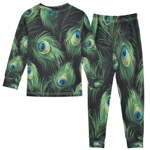Pajama Sets Long Sleeve Peacock Feathers Soft Comfy Sleepwear 2 Piece PJS 3-8T3