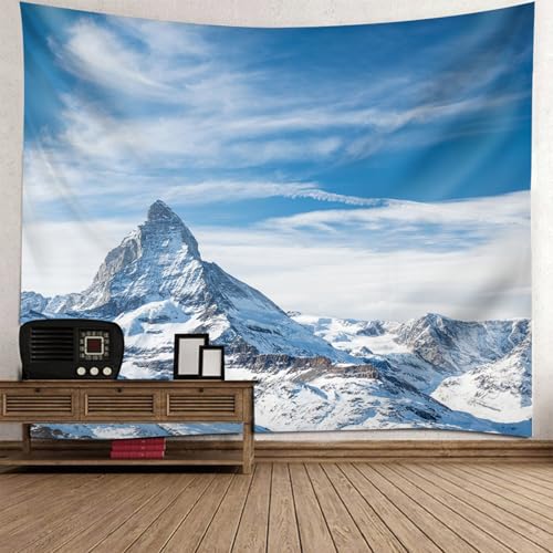 Tapisserie paysage montagne enneigée pour grand mur de salon