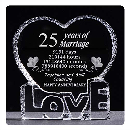 Movdyka 25th Silver Wedding Anniversary Romantic Gifts for Wife Couple Husband 25 Year Marriage Crystal Present for Her Him Paperweight Keepsake (25 years)