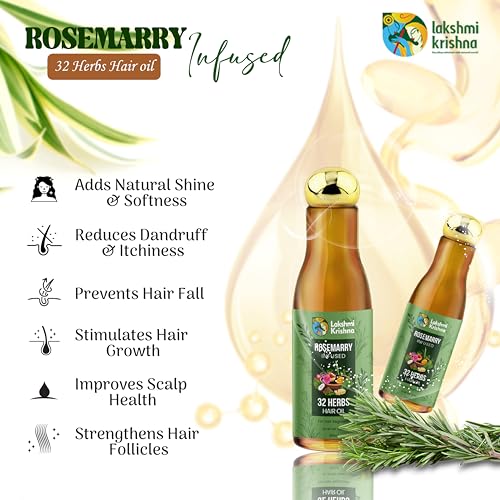Image of LAKSHMI KRISHNA NATURALS 32 Herbs Hair growth Oil | Natural Oil Blend for Stronger, Thicker Hair | Promotes Hair Growth & Reduces Hair Fall | Enriched with Ayurvedic Herbs inch