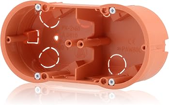 Flush-Mounted Double Junction Box Double Switch Box Milling Hole Diameter 68 mm, Height 46 mm, Orange IP30 650°C for Device Mounting, Without Screws