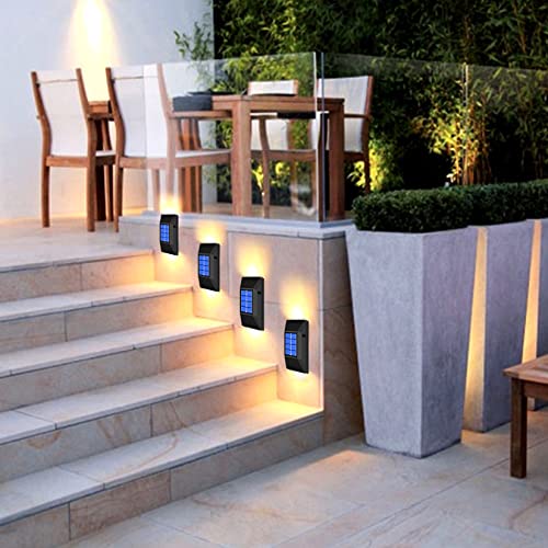 Solar Wall and Fence Post Lights - Decorative Waterproof LED Garden Lights for Outdoor, Deck, Front Door, Stairs, Yard - 4 Pack (Warm White)