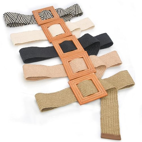 Belt for Dress Women Belts for Dresses Elastic Straw Rattan Waist Band for Skirts, High-Waisted Pants4