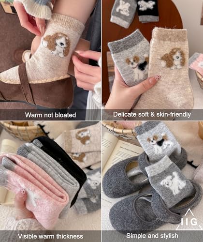 Image of IIG Cute Warm Wool Socks for Women Super Cozy Thick Crew Winter Socks Gifts, 5 Pairs