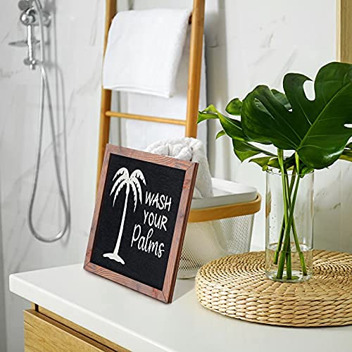 Wash Your Palms Signs Beach Bathroom Decor Farmhouse Bathroom Wall Decor Rustic Hanging Wooden Sign Wash Your Hand Framed Wooden Funny Sign Bathroom Wall Arts Coastal Themed Restroom Toilet Decoration - Image 6