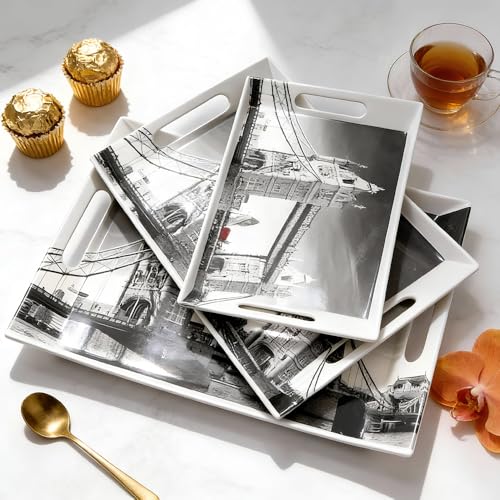 Image of UPC Premium Melamine Break Resistant Serving Tray Set Shape-Ocean Modern Designs(Set of 3 - S, M, L)