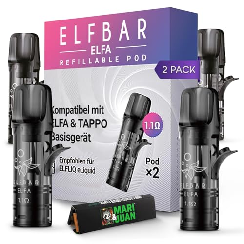 M&J Ersatz Elfa Pods nachfüllbar I 4 Stück 1 1 Ohm I ohne Liquid I Pod kompatibel mit Elfa Basic Serie und Lost Mary Tappo Devices I inkl Testpackung Longpapers & Filter von Mari & Juan