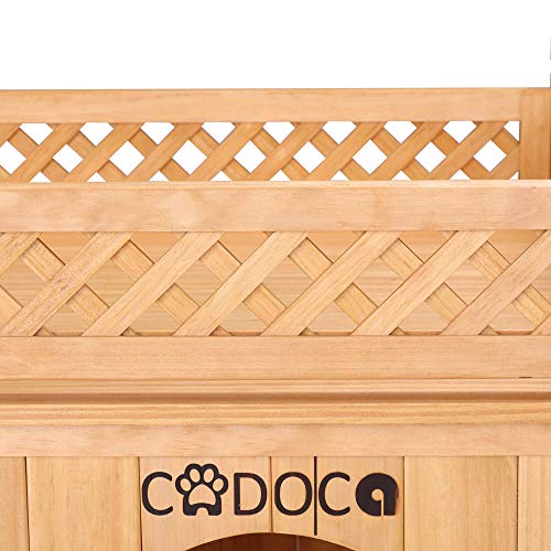 CADOCA® Tierhaus FSC®-Zertifiziert Kiefer 65x55x54cm 2-stöckig Treppe Sonnenterrasse Katzenhaus Katzenhütte Hundehütte Katzenvilla Lodge Balkon
