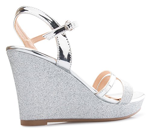 Olivia K Women's Sexy Strappy Platform Wedge Glitter Sandals3