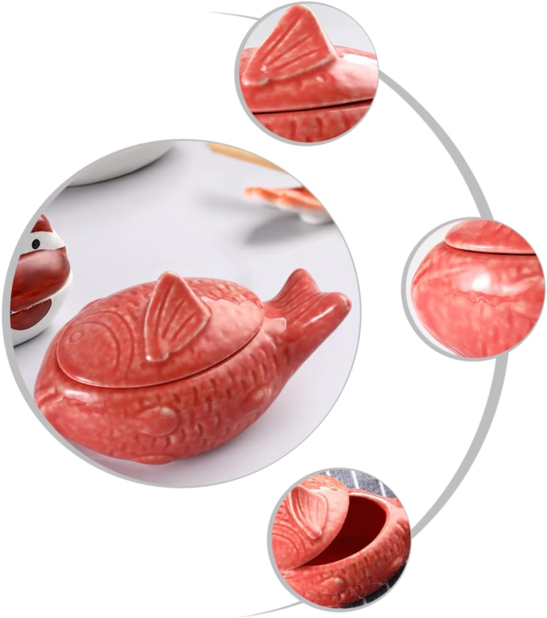 Mikinona Japanese-style Ceramic Sauce Dish with Lid Fish-shaped Seasoning Container for Dipping Soy Sauce for Home Restaurant and Buffet Use Compact and Elegant Design