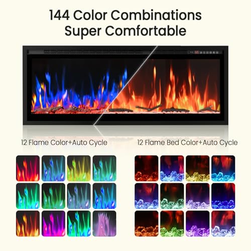 Image of Smart Electric Fireplace, 50''with WiFi App & Alexa Control, Recessed /Wall Mounted /Freestanding,Ultra Thin Linear Fireplace, 13 Flames & Crackling Sound, 1500W Heater with Timer & Overheat Protection