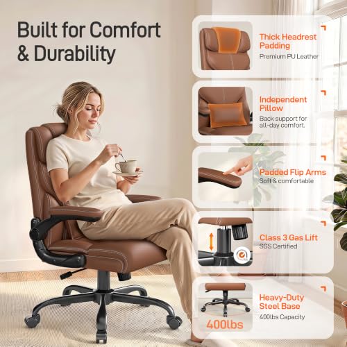 Image of Office Chair, Executive Mid-Back Computer Desk Chair with Flip-up Armrests
