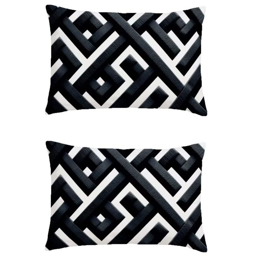Housse de coussin de jardin extérieur imperméable 80x100 en lin noir et blanc