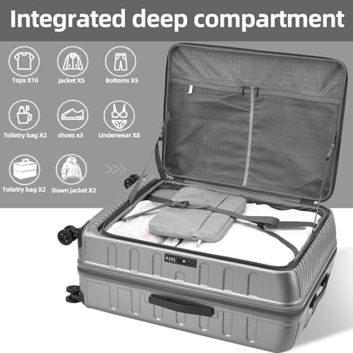 Image of Kaleenie 29 Inch Luggage with Expansion and Side Opening Design, 50 * 31(35)*76cm, 117L~133L Lightweight ABS+PC Hardshell Checked Suitcase, Gray