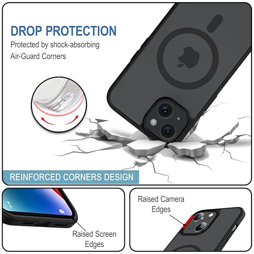 Image of CEDO Cover for iPhone 15 | Compatible with MagSafe Wireless Charging | Designed with Magnetic Lock Shockproof Phone Bumper Transparent Back Case Cover (Black)