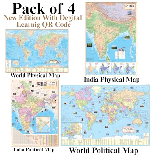 Image of Editone International India & World (Political & Physical) Map for Wall with QR Code | Competitive Exam Preparation for UPSC, IAS, IPS, with Non-Laminated Paper Print In English Medium