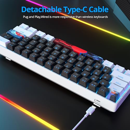 Image of Protable 60% Percent Gaming Keyboard Mechanical, Mini Compact Ice-Blue LED Backlit 61 Keys Wired Office Keyboard with Red Switch for Mac /Win /PS4 /PS5(61Black /red Switch)