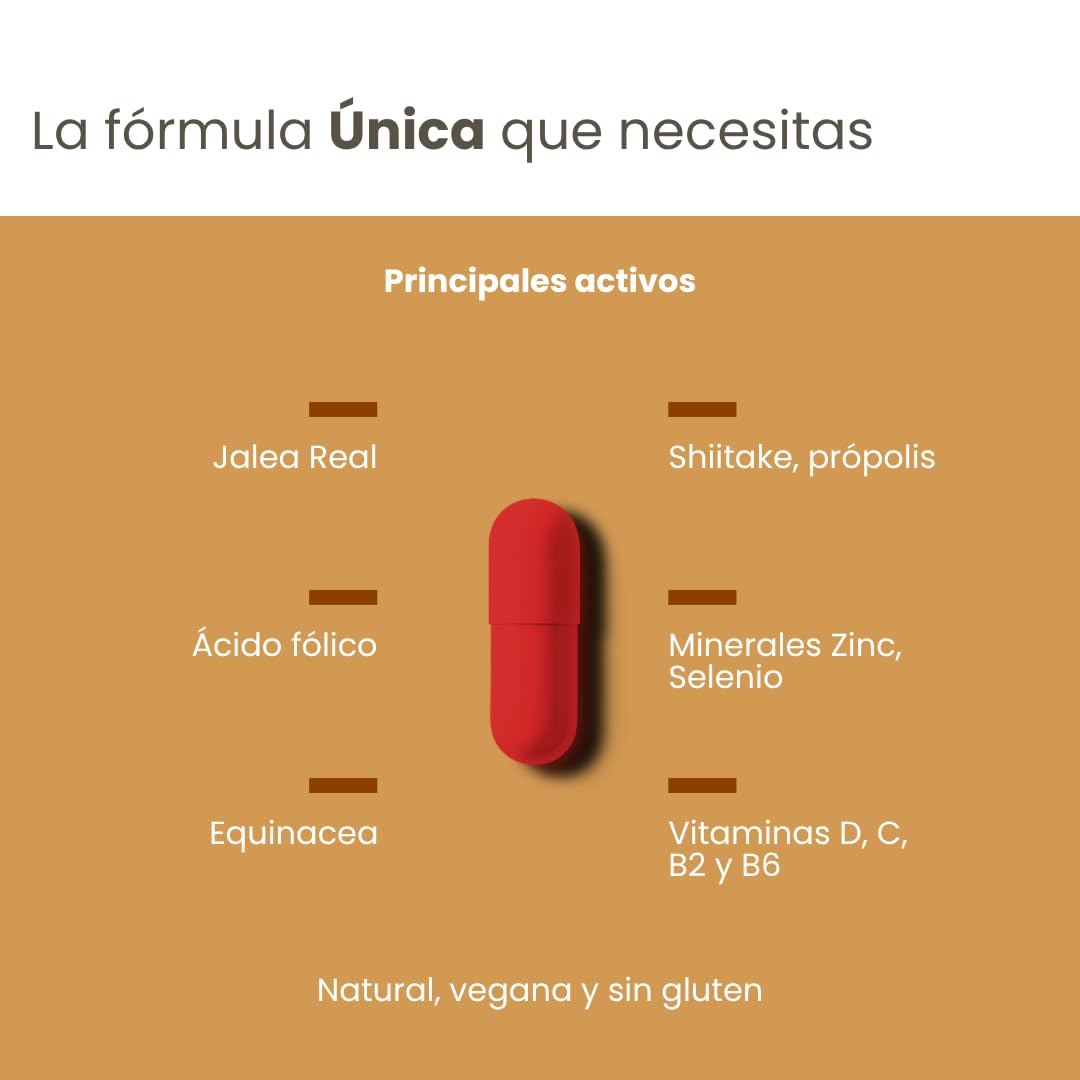 InmunoUp | Vitaminas para el Cansancio y Sistema Inmune Activo | Jalea Real + Propolis Puro + Shiitake + Equinacea Capsulas | Vitaminas Sistema Inmunologico Defensas Inmunitarias Adultos