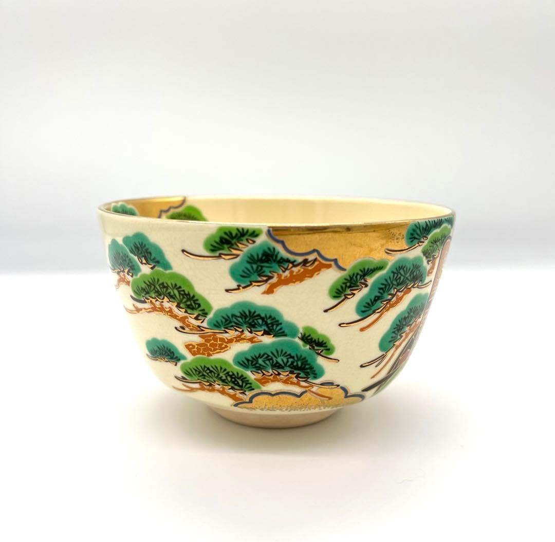 茶道茶碗 貴山作 貴山造 京焼 御所車 🎍 松 色絵 茶道道具 茶道具 茶器