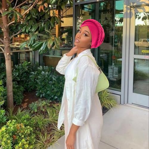 Image of DRESHOW African Women Turban Caps Beanie Twist Headscarf Pre-Tied Double Twisted Braid Hair Cover Wrap Hat Chemo Cancer Cap