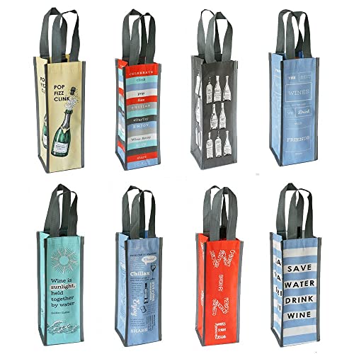 G.U.S GREAT USEFUL STUFF Set of 8: G.U.S. Eco-Friendly Wine Bags - Water Resistant, Reusable Wine Bags with Wide Sturdy Handles. Durable, Affordable. Uniquely Printed Designs