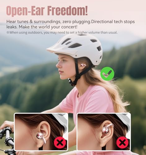 Image of King Lucky Next-gen Clip on Earbuds Open Ear Wireless Bluetooth 6.0 Headphones with Mic,50H Play,ENC,IPX5 Waterproof,Sports Ear Buds,Comfortable for Small Ears&Fitness,Running (LED Display, Pink)