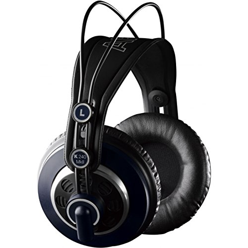 AKG K240 MKII Casque de studio professionnel semi-ouvert, bandeau auto-réglable, conception haute performance, adaptateurs 3 mm et 1/4' - Noir et Bleu