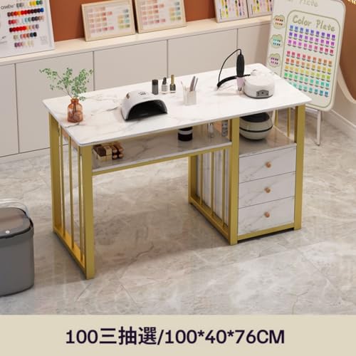 GRSMIS ネイルテーブル 大理石 ネイルアート ネイルメイク作業台 大理石のテクスチャ 収納引き出し付き 家庭用、スパ、サロンなどに適しています 収納引き出し付き/勉強デスク/ワーク/オフィスデスク/会議/ミーティング シンプルデスクマニキュア (10