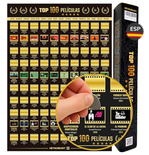 Póster Interactivo de las 100 Mejores Películas para Rascar, Regalo para amantes del cine, regalos amigo invisible original, regalos para cinéfilos,