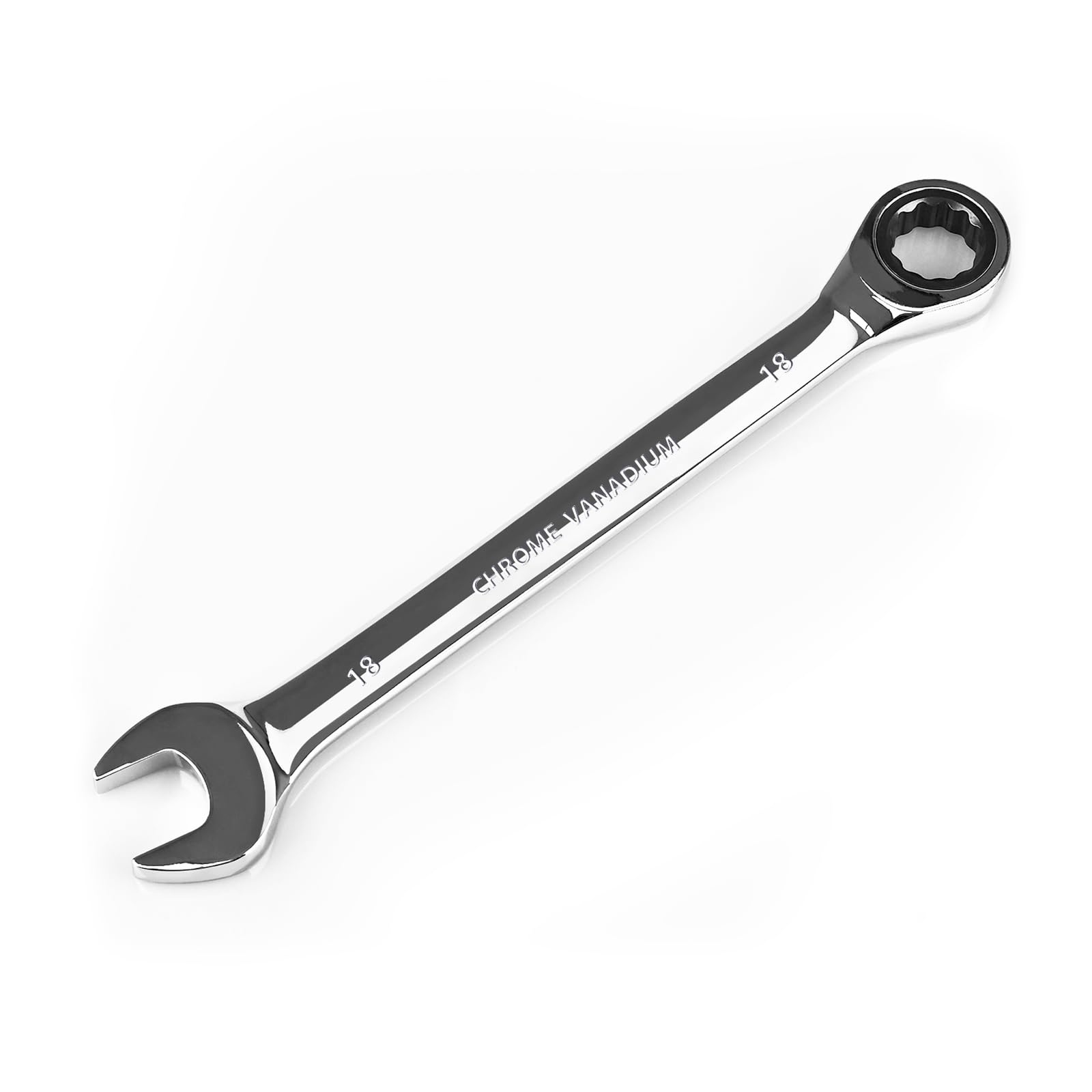 EGOFINE 18mm Ratcheting Combination Wrench Metric, Industrial Grade Gear Spanner with 12-Point Design, 72-Tooth Ratchet